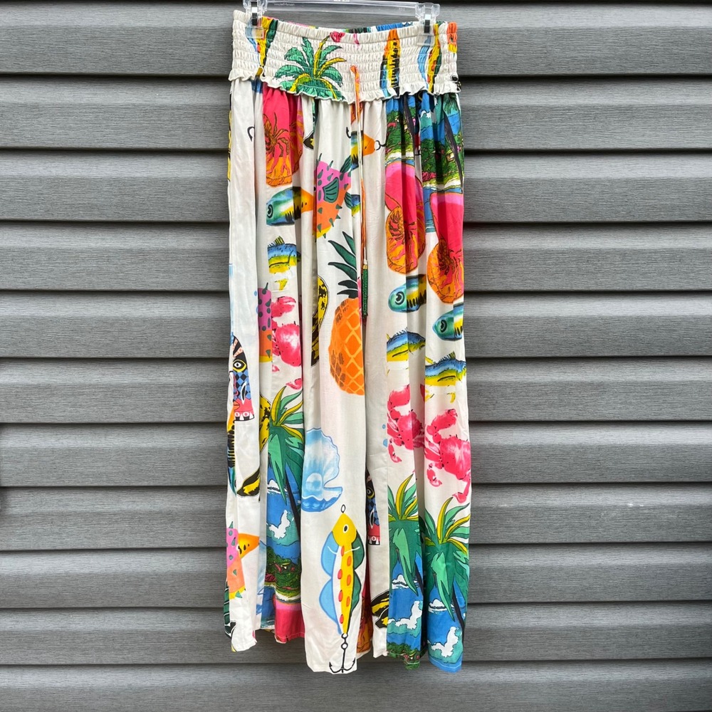 True Destinations Wide Leg Pants Multicolor Tropical Novelty Print Womens Large